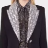Abrigo largo de lana con cuello de lentejuelas