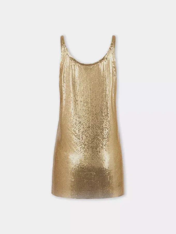 Camiseta sin mangas dorada de malla