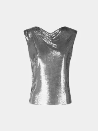Top de malla mini plateada